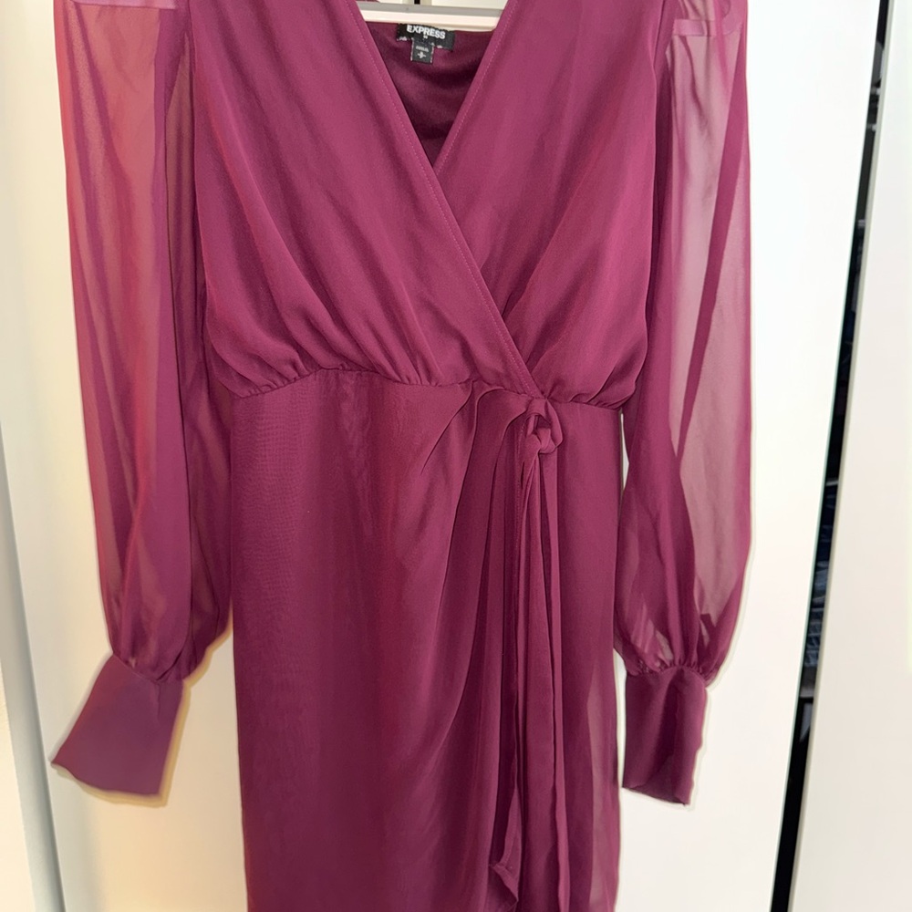 Express Deep Magenta Long Sleeve Dress